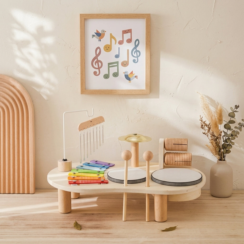 Batterie Musicale Montessori en Bois — 6 Instruments