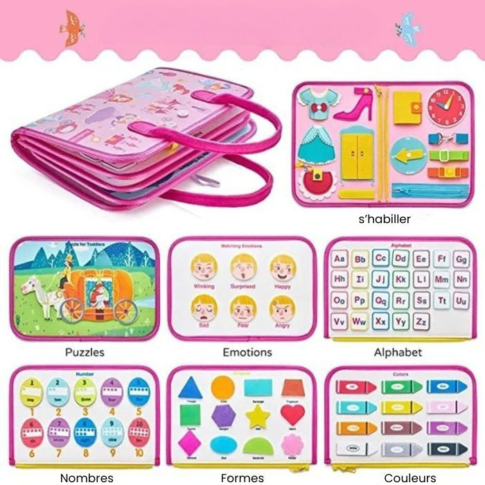 🎒 Busy Board Éducatif 7-en-1 – Jouet Sensoriel pour Tout-Petits