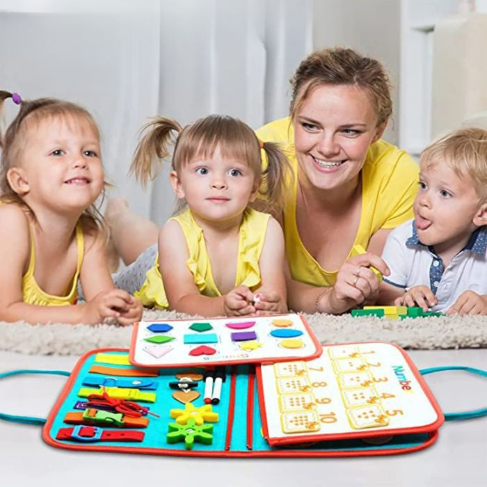 🎒 Busy Board Éducatif 7-en-1 – Jouet Sensoriel pour Tout-Petits