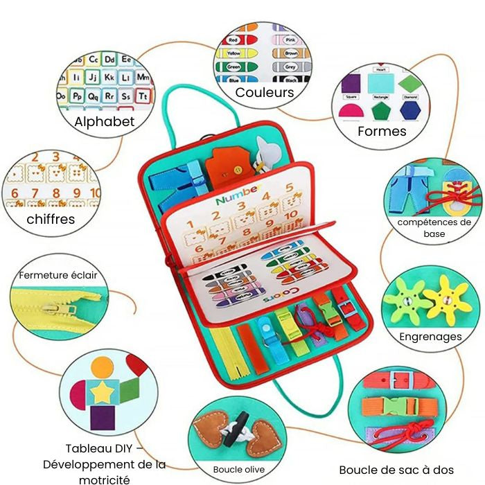 🎒 Busy Board Éducatif 7-en-1 – Jouet Sensoriel pour Tout-Petits