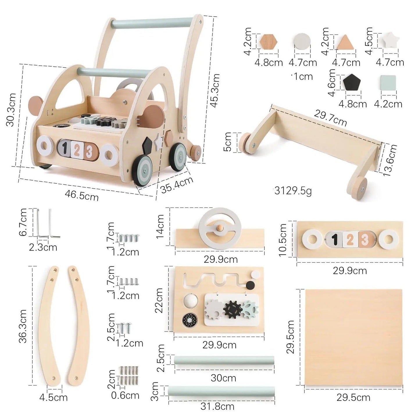 Chariot de marche multifonctionnel -  Jouet en bois d'apprentissage de la marche pour bébé