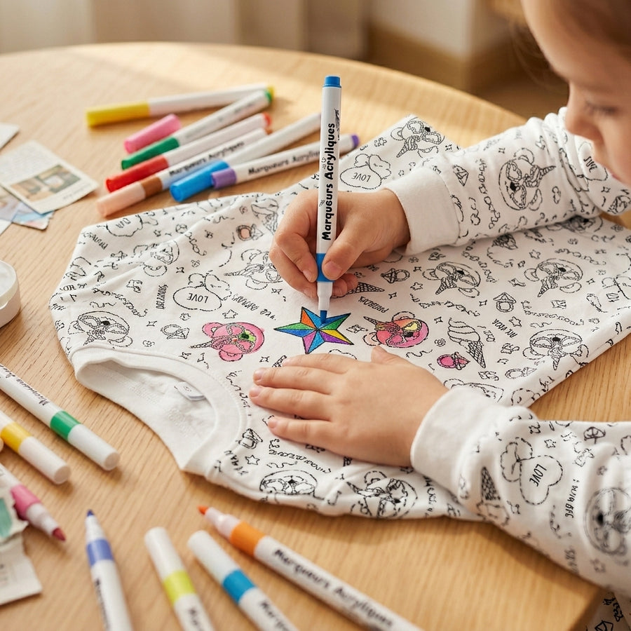 Pyjama à Colorier avec Marqueurs - Coton Uni Blanc