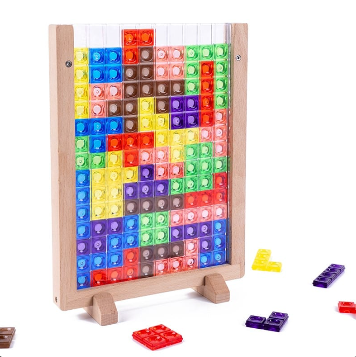 Jeu Tetris 3D en Bois – Puzzle Éducatif Montessori