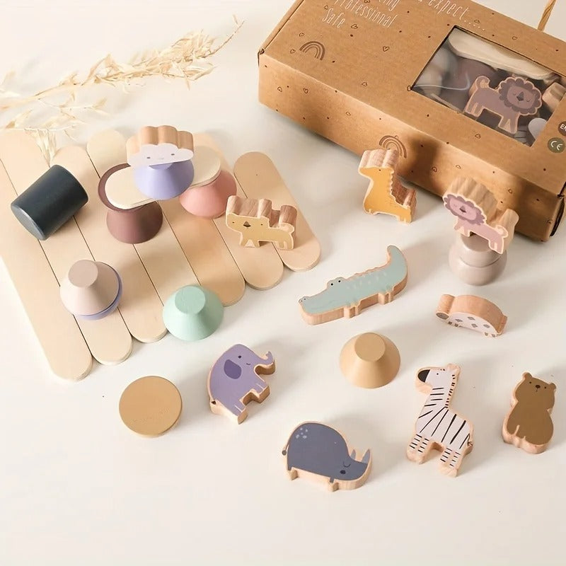 Jeu d'équilibre en bois Montessori avec blocs animaux pour enfants