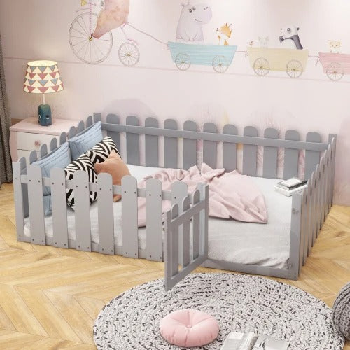 Lit Montessori au Sol Design Barrière – Sécurité & Autonomie dès le Plus Jeune Âge