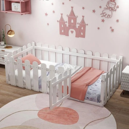 Lit Montessori au Sol Design Barrière – Sécurité & Autonomie dès le Plus Jeune Âge