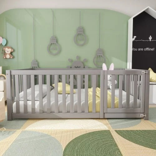Lit Montessori Barrières 140x200 Gris avec Porte