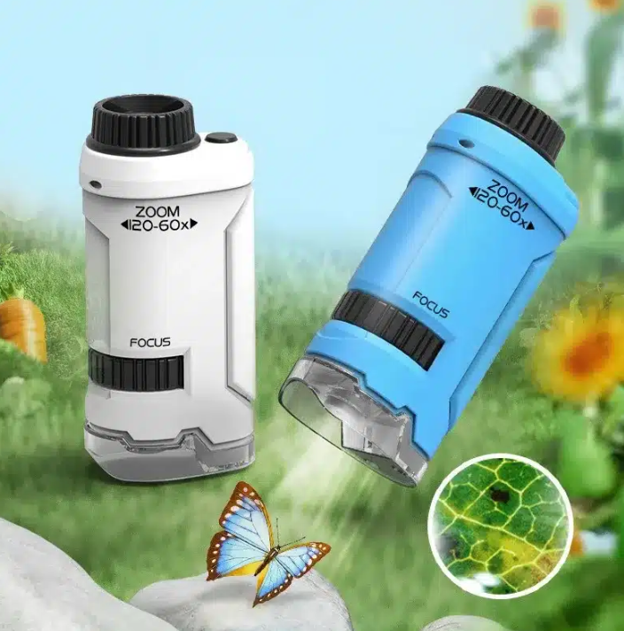 Microscope de poche pour enfants - Microscope LED portable 60-120x avec 12 spécimens (bleu Microscope de poche pour enfants - Microscope LED portable 60-120x avec 12 spécimens (bleu