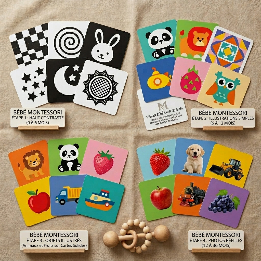 Cartes de stimulation visuelle pour bébé Montessori