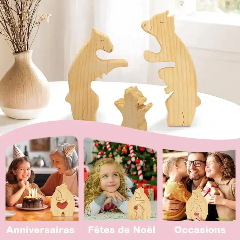 Puzzle Personnalisé Famille Ours - Cadeau Unique et Éducatif en Bois