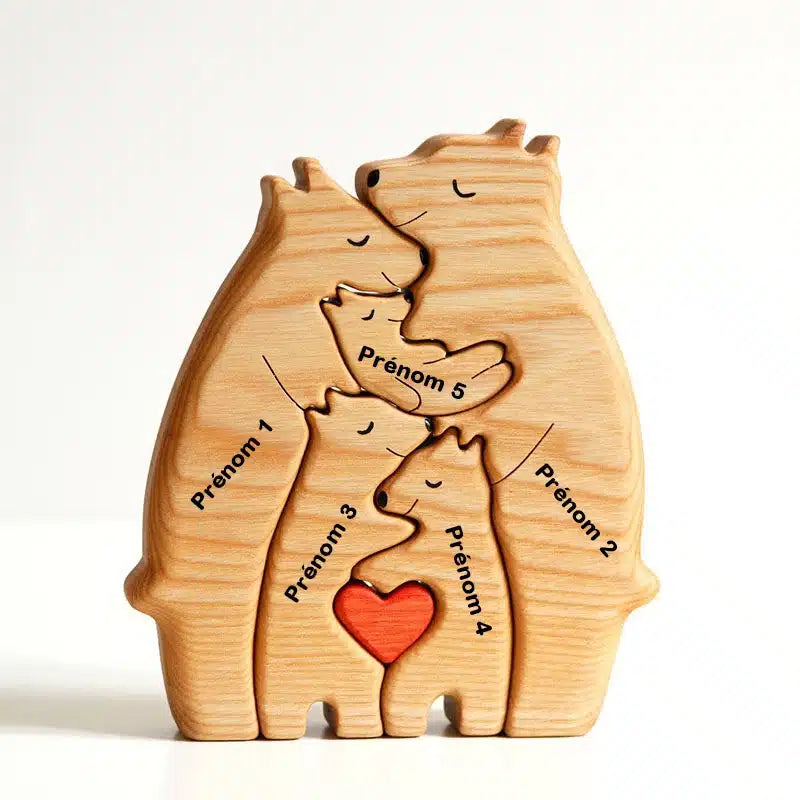 Puzzle Famille Personnalisé en Bois avec Ours et Prénoms