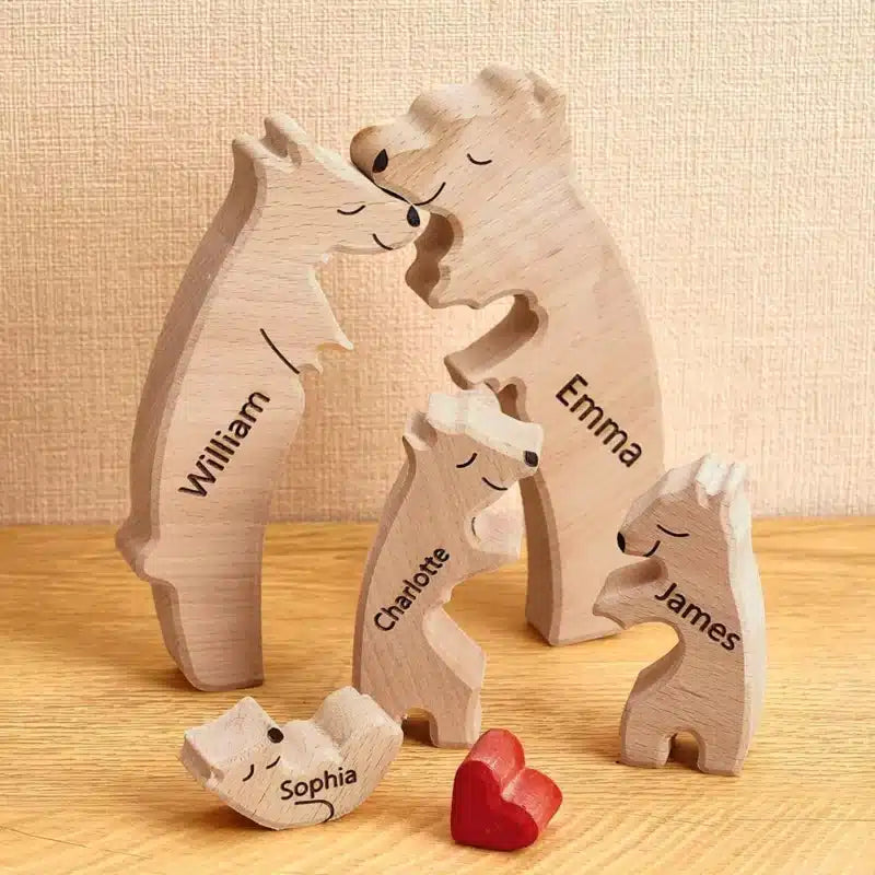 Puzzle Personnalisé Famille Ours - Cadeau Unique et Éducatif en Bois