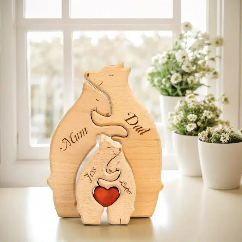 Puzzle Personnalisé Famille Ours - Cadeau Unique et Éducatif en Bois