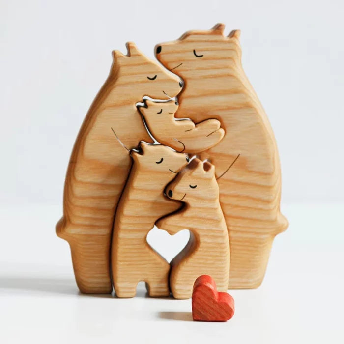 Puzzle Personnalisé Famille Ours - Cadeau Unique et Éducatif en Bois