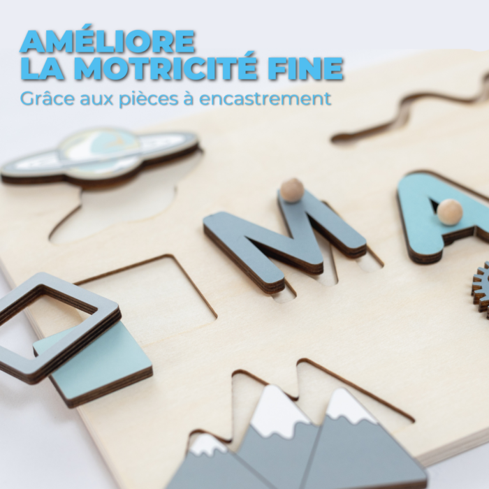 Puzzle en Bois Personnalisé avec Prénom – Jouet Montessori pour Apprentissage et Motricité