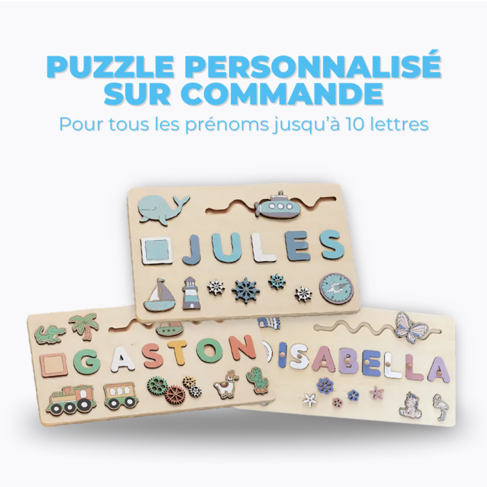 Puzzle en Bois Personnalisé avec Prénom – Jouet Montessori pour Apprentissage et Motricité