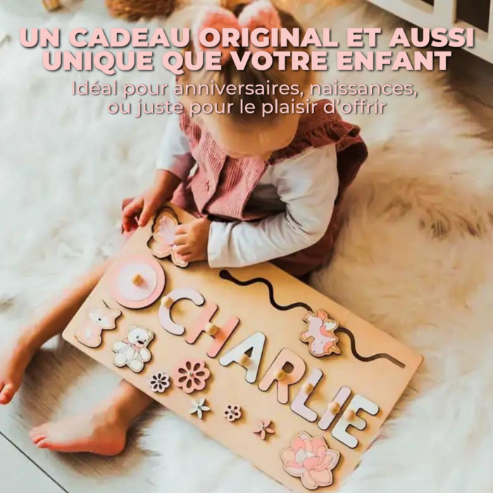 Puzzle en Bois Personnalisé avec Prénom – Jouet Montessori pour Apprentissage et Motricité