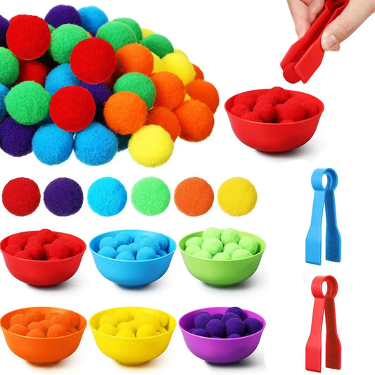 RainbowPlay™ - Jouet Montessori en Pompoms Arc-en-Ciel