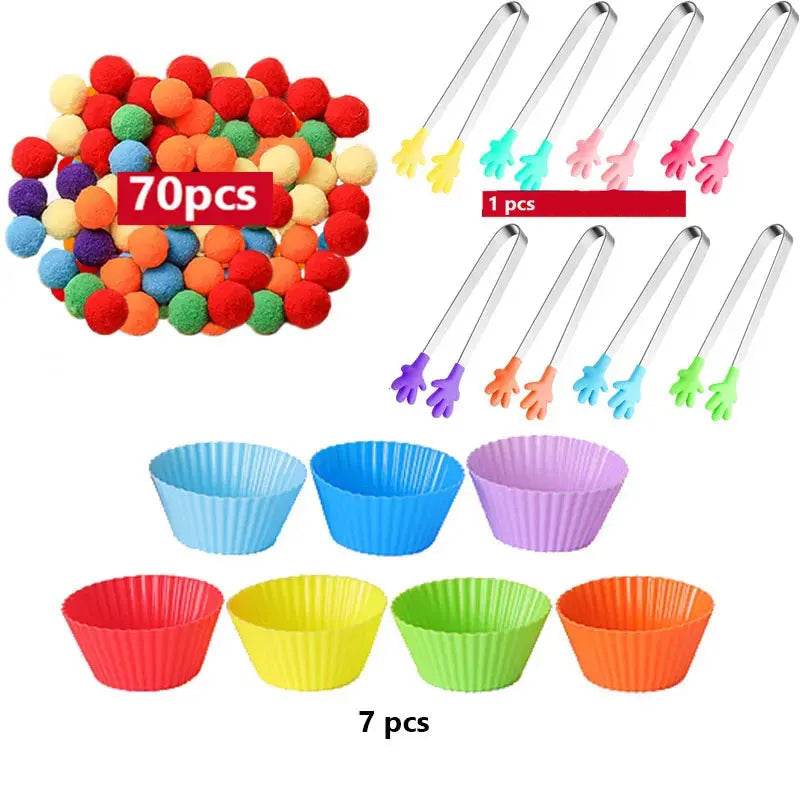 RainbowPlay™ - Jouet Montessori en Pompoms Arc-en-Ciel