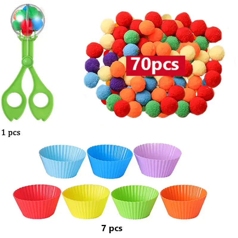 RainbowPlay™ - Jouet Montessori en Pompoms Arc-en-Ciel