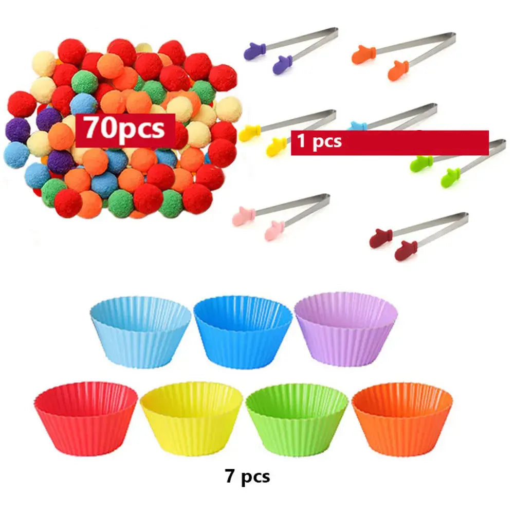 RainbowPlay™ - Jouet Montessori en Pompoms Arc-en-Ciel