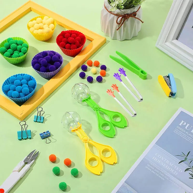 RainbowPlay™ - Jouet Montessori en Pompoms Arc-en-Ciel
