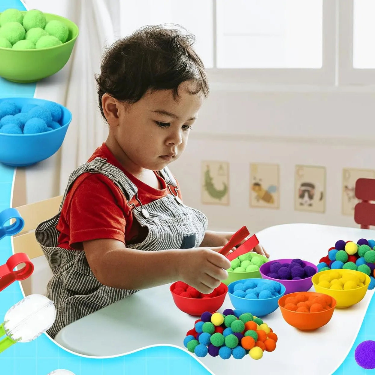 RainbowPlay™ - Jouet Montessori en Pompoms Arc-en-Ciel