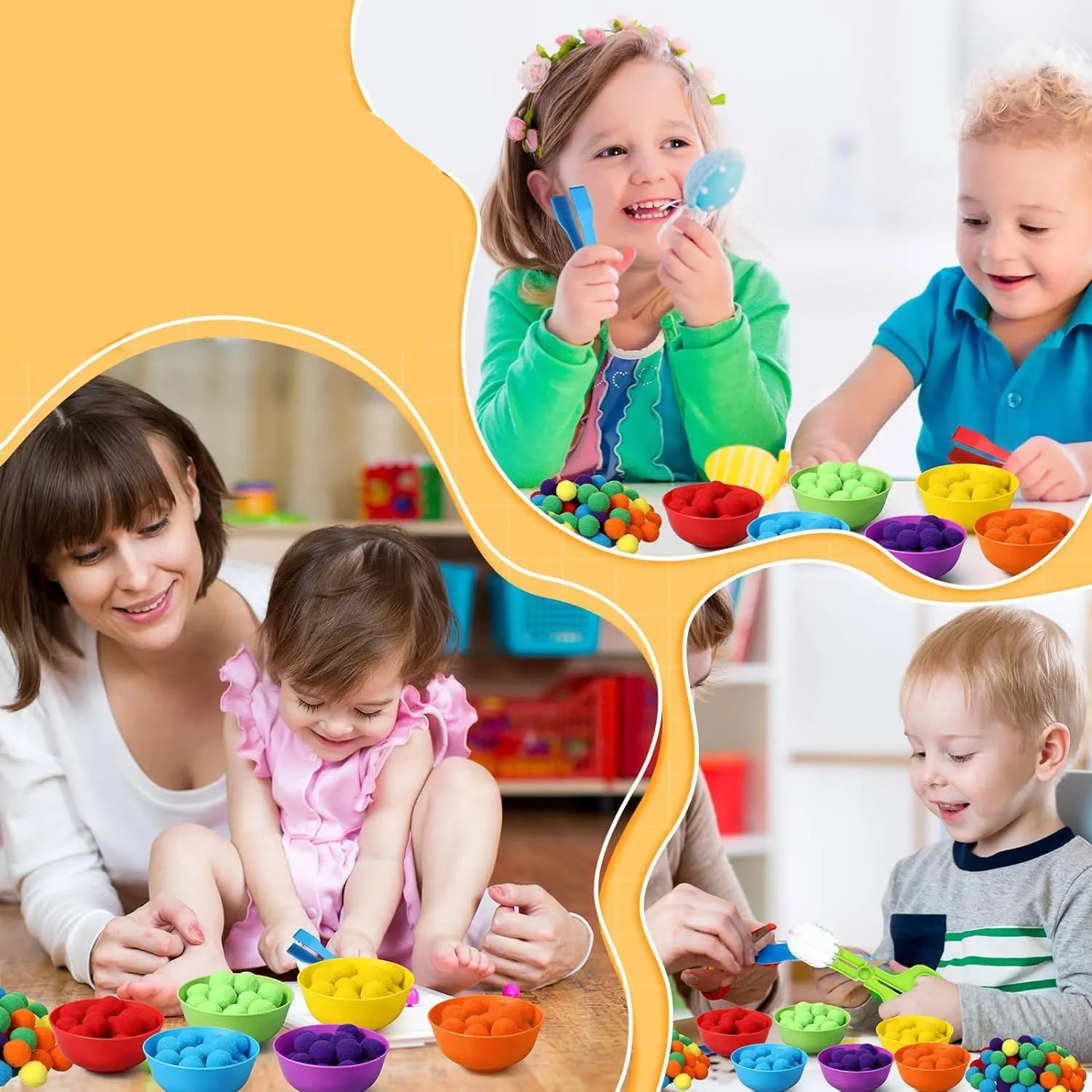 RainbowPlay™ - Jouet Montessori en Pompoms Arc-en-Ciel