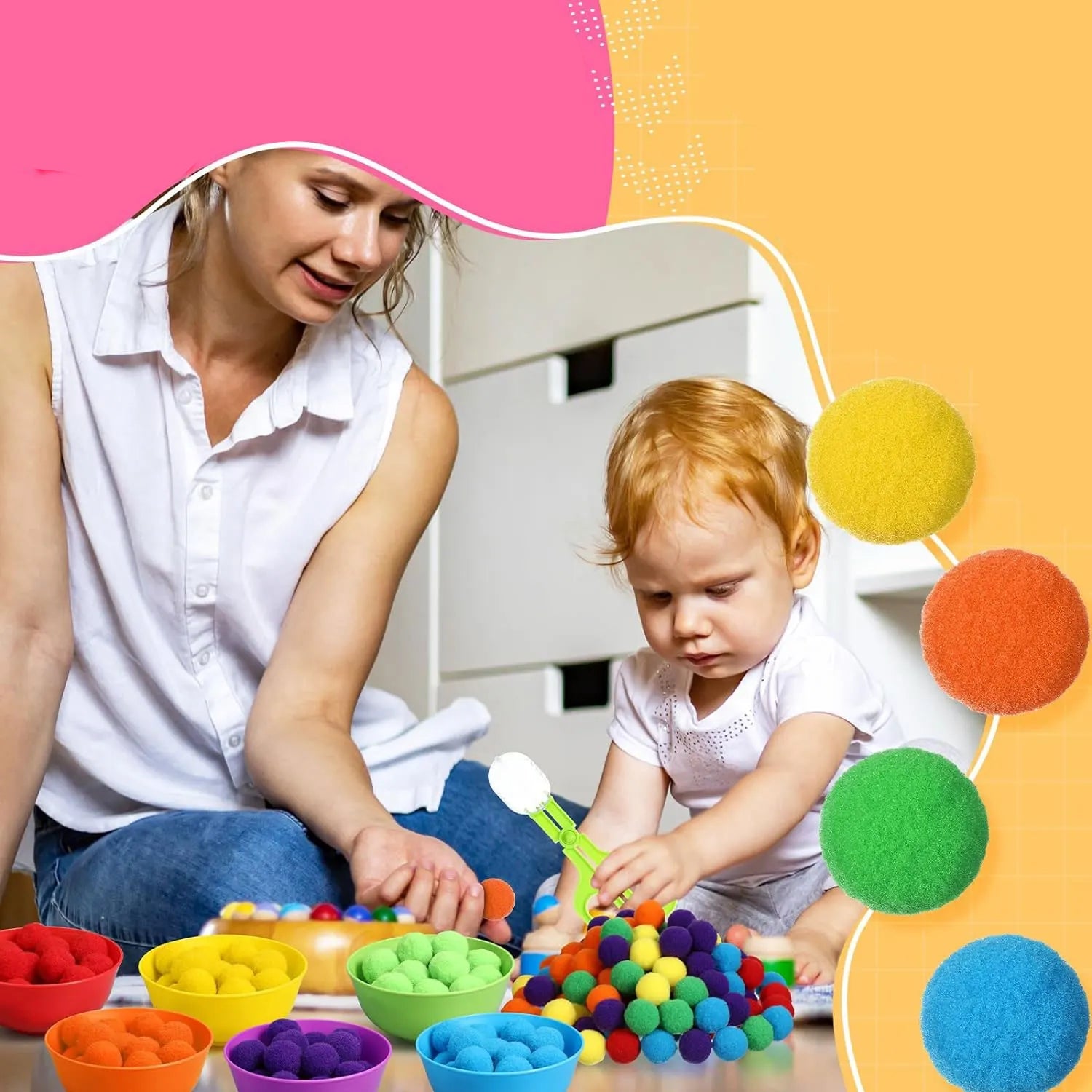 RainbowPlay™ - Jouet Montessori en Pompoms Arc-en-Ciel
