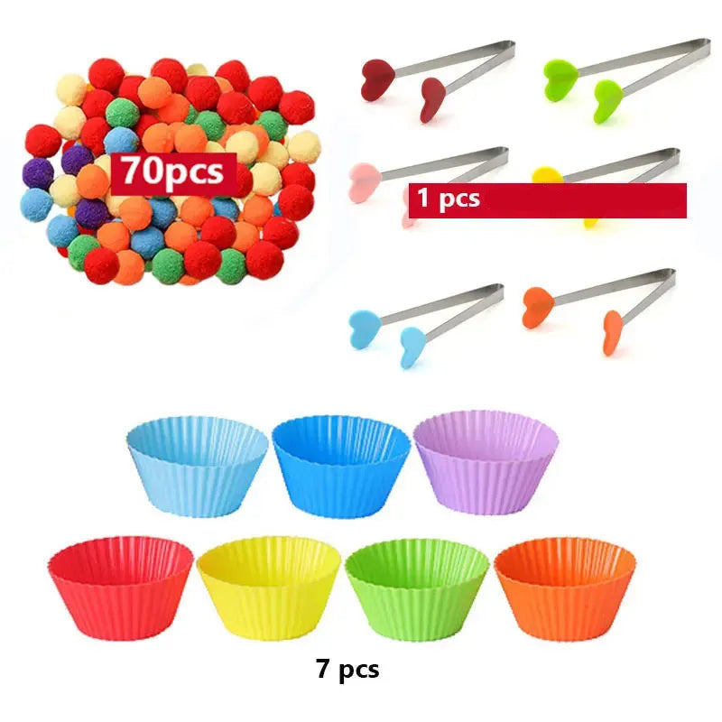 RainbowPlay™ - Jouet Montessori en Pompoms Arc-en-Ciel