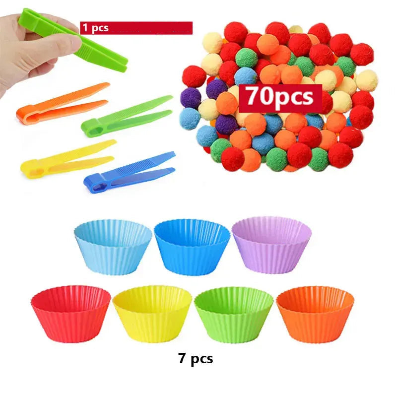 RainbowPlay™ - Jouet Montessori en Pompoms Arc-en-Ciel