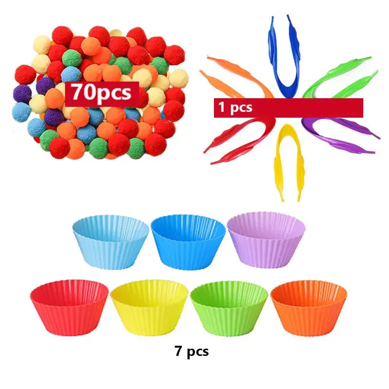 RainbowPlay™ - Jouet Montessori en Pompoms Arc-en-Ciel
