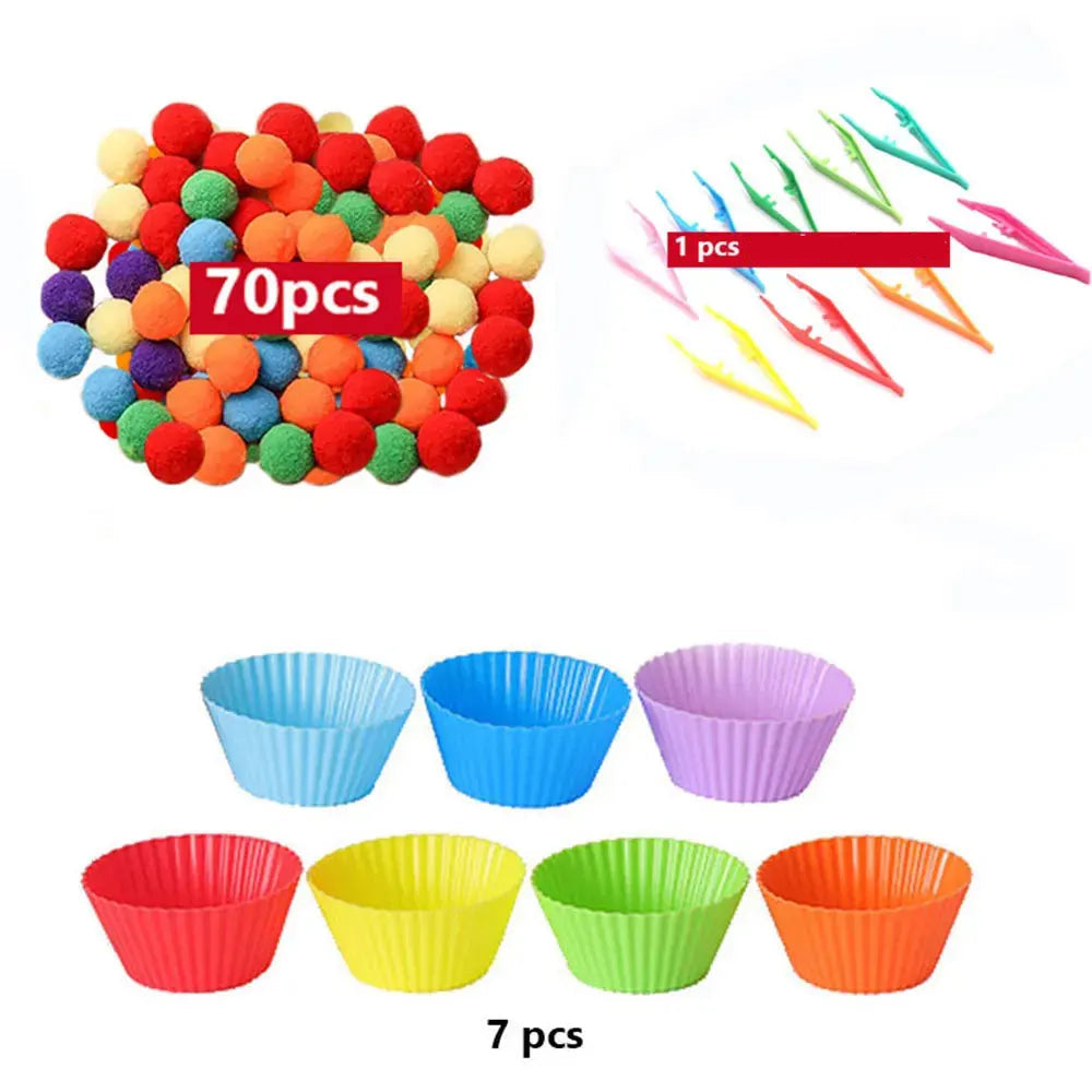RainbowPlay™ - Jouet Montessori en Pompoms Arc-en-Ciel