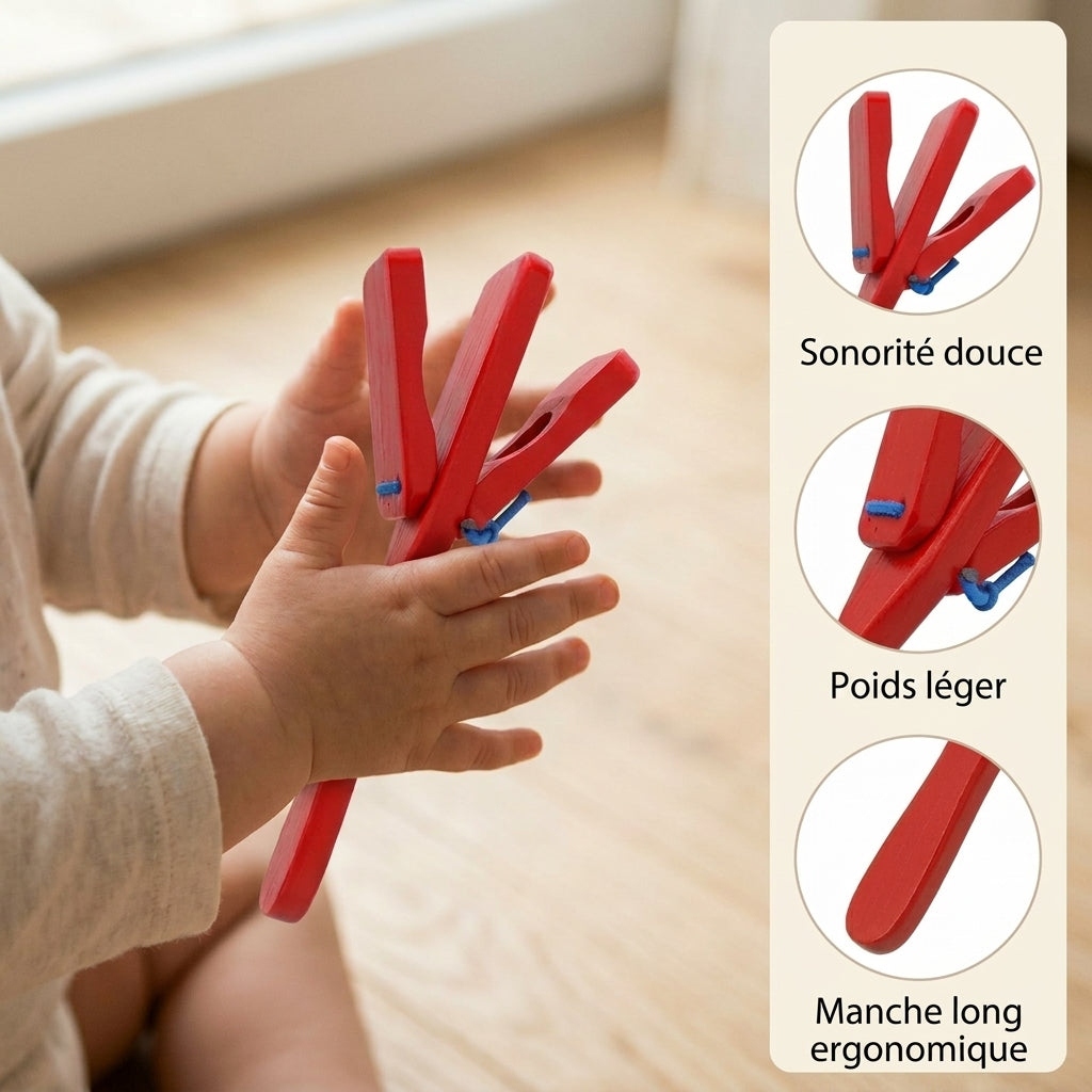 Castagnettes en Bois Enfant – Jouet Musical Montessori dès 1 an
