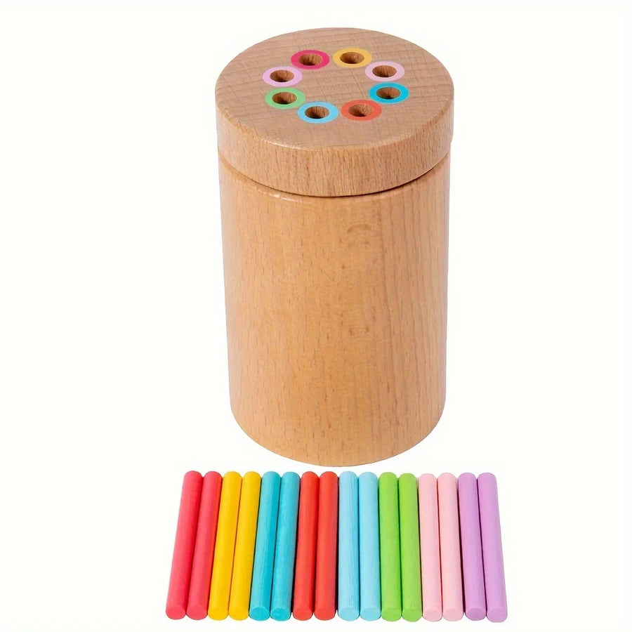 Jeu de tri en bois avec formes et bâtonnets colorés
