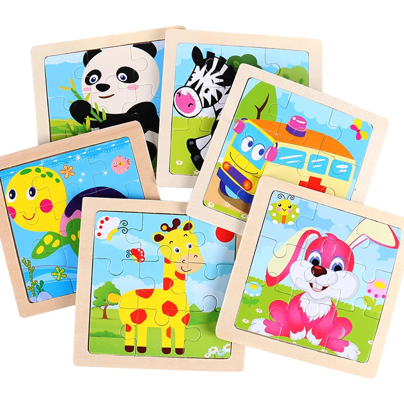 Puzzle Bois Enfant 9 Pièces Animaux et Véhicules