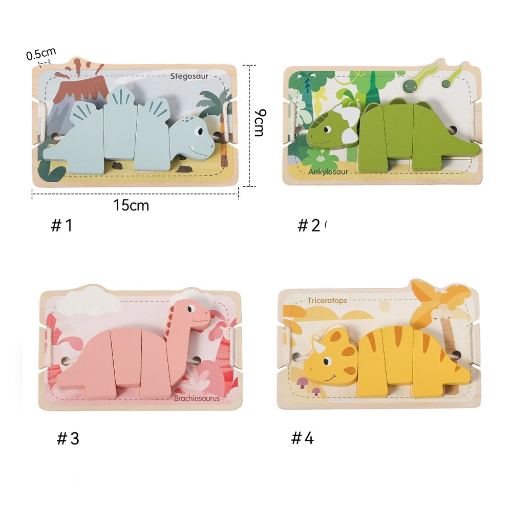 Puzzle d'enfilage de dinosaures Montessori : le jeu éducatif parfait !