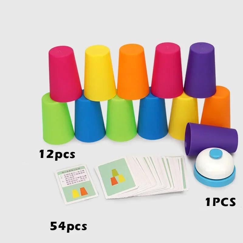 🏆 Stack Battle™ – Jeu de Gobelets Empilables avec Cartes & Sonnette | Jouet Montessori de Vitesse et Logique pour Enfants