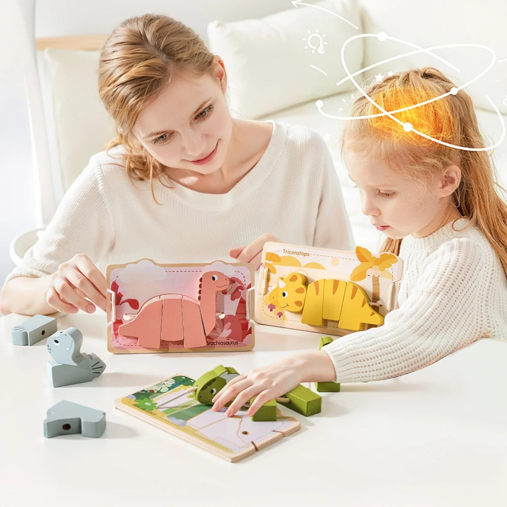 Puzzle d'enfilage de dinosaures Montessori : le jeu éducatif parfait !