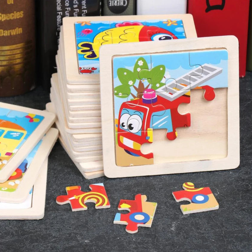 Puzzle Bois Enfant 9 Pièces Animaux et Véhicules