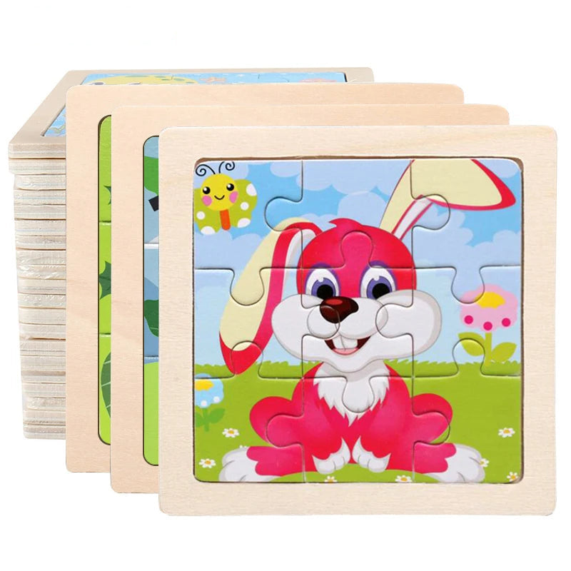 Puzzle Bois Enfant 9 Pièces Animaux et Véhicules