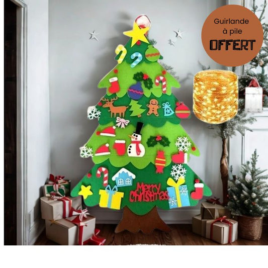 Grand Sapin de Noël en Feutrine – 95 cm + Décos + Guirlande Offerte