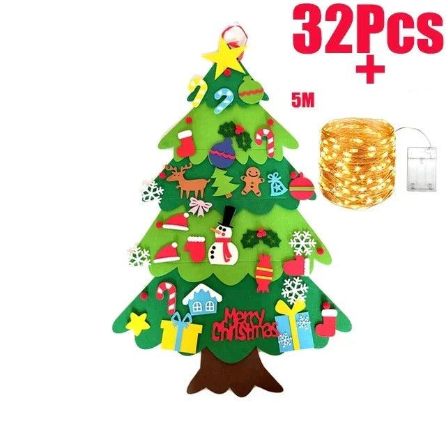 Sapin De Noël En Feutre 99cm Pour Enfants - Décoration Murale Avec 23 Ornements Et Guirlande Lumineuse 5m - Activité Ludique Pour Chambre Ou Salle De Classe