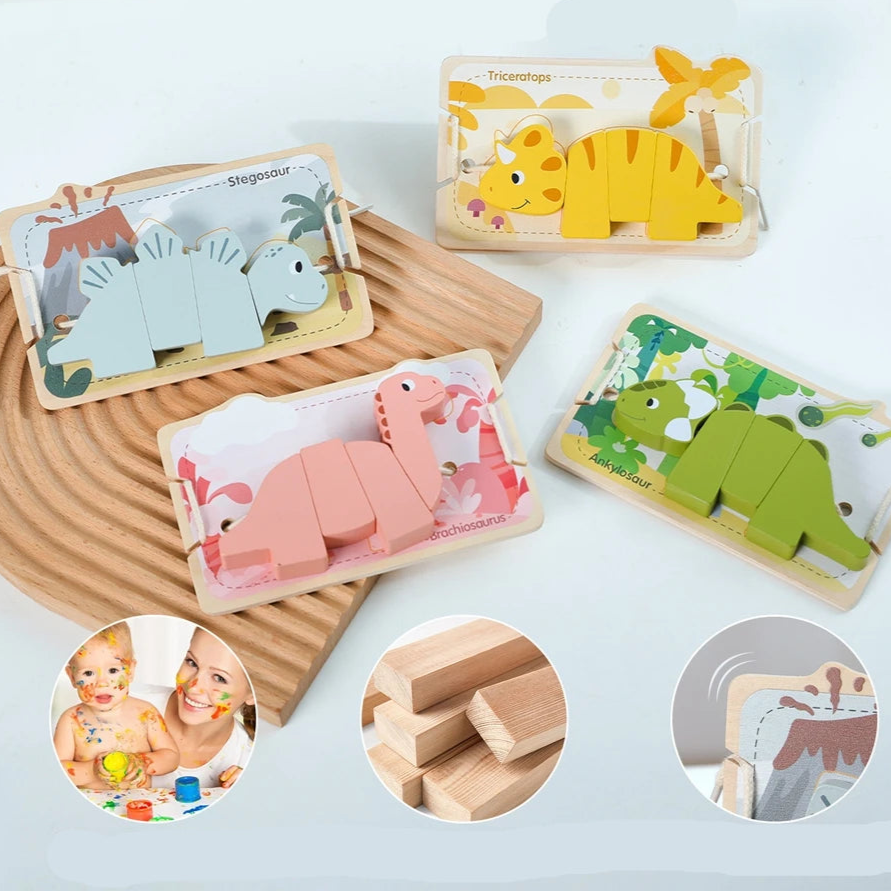 Puzzle d'enfilage de dinosaures Montessori : le jeu éducatif parfait !