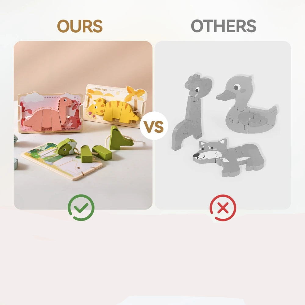 Puzzle d'enfilage de dinosaures Montessori : le jeu éducatif parfait !