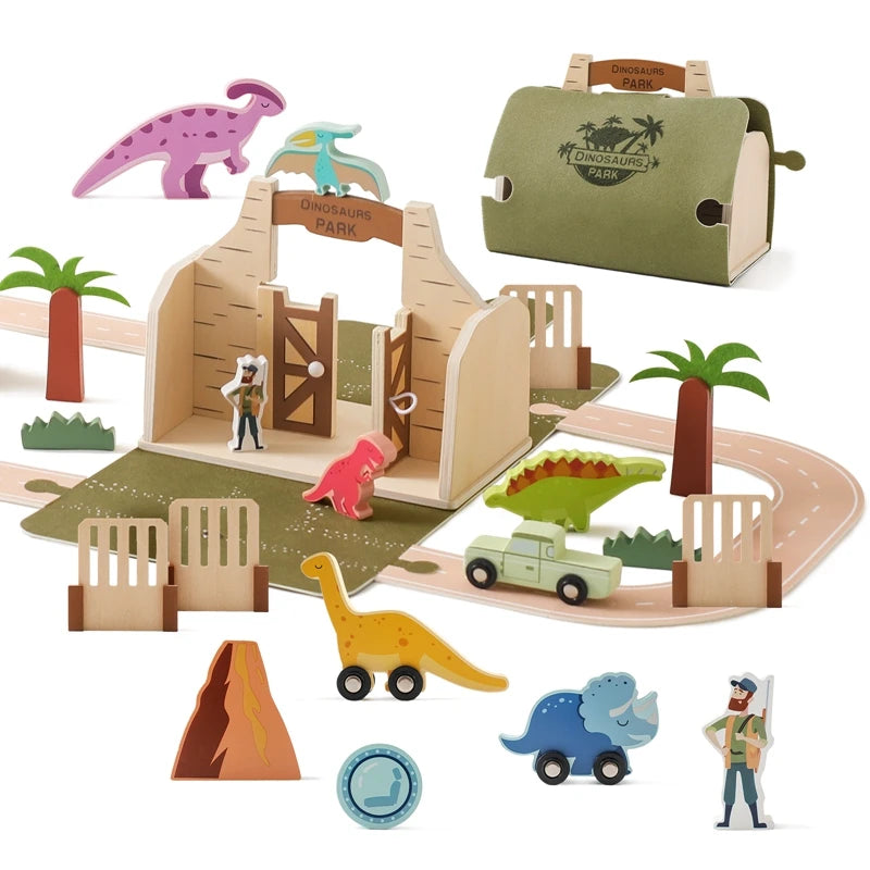 Jeu de construction de dinosaures Montessori: blocs en bois éducatifs