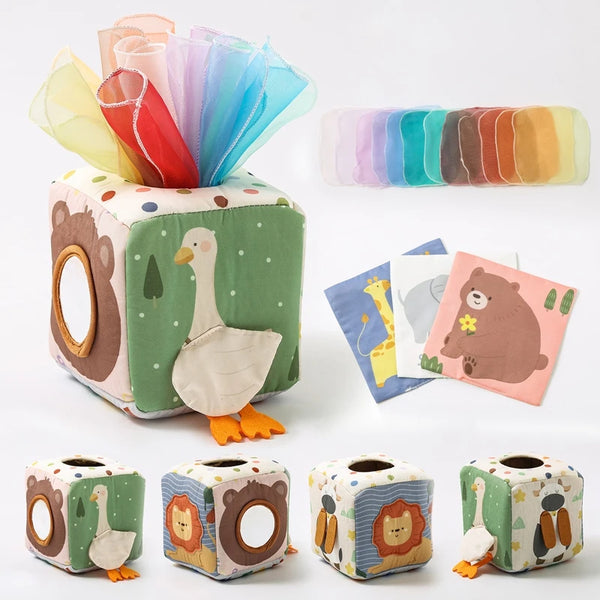 Cube d'activités bébé avec foulards et miroir