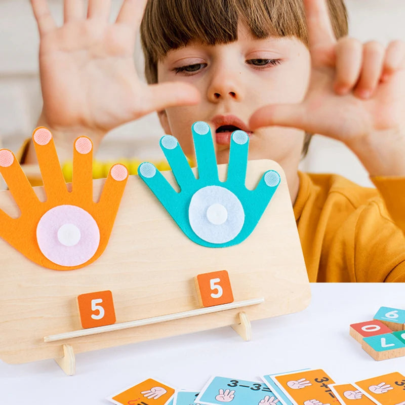 Jeu Éducatif Calcul en Bois avec Mains et Blocs Chiffrés