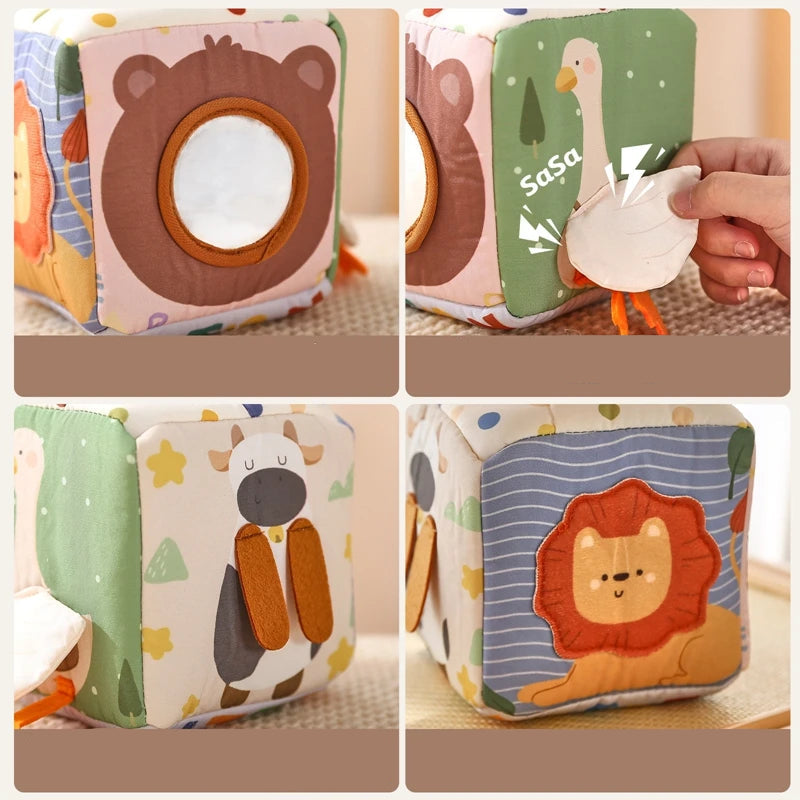Cube d'activités bébé avec foulards et miroir