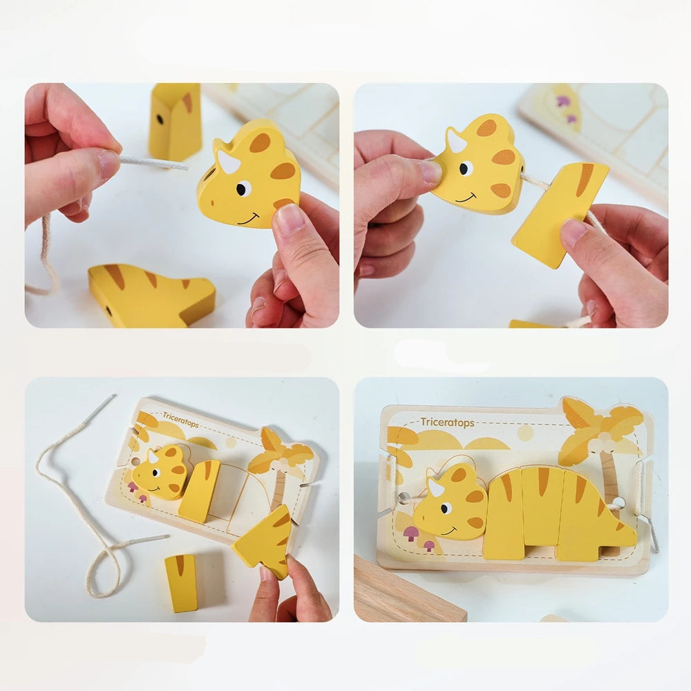 Puzzle d'enfilage de dinosaures Montessori : le jeu éducatif parfait !